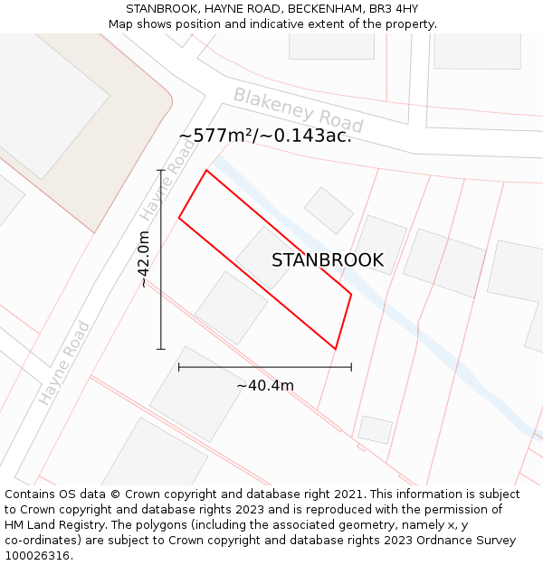 STANBROOK, HAYNE ROAD, BECKENHAM, BR3 4HY: Plot and title map