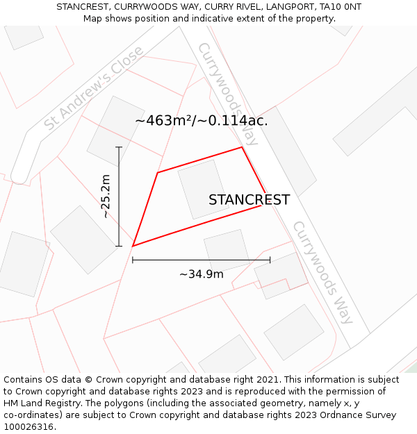 STANCREST, CURRYWOODS WAY, CURRY RIVEL, LANGPORT, TA10 0NT: Plot and title map