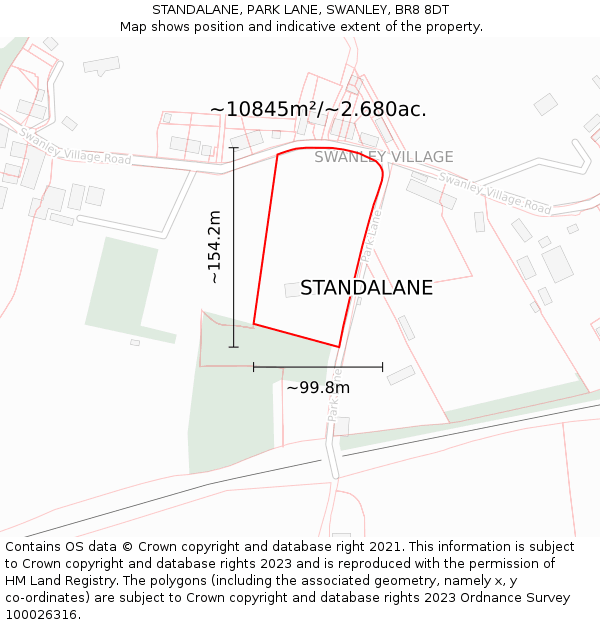 STANDALANE, PARK LANE, SWANLEY, BR8 8DT: Plot and title map