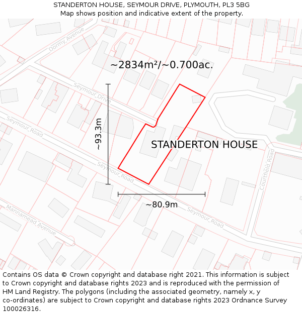 STANDERTON HOUSE, SEYMOUR DRIVE, PLYMOUTH, PL3 5BG: Plot and title map