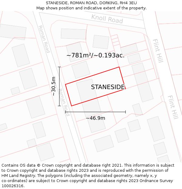 STANESIDE, ROMAN ROAD, DORKING, RH4 3EU: Plot and title map