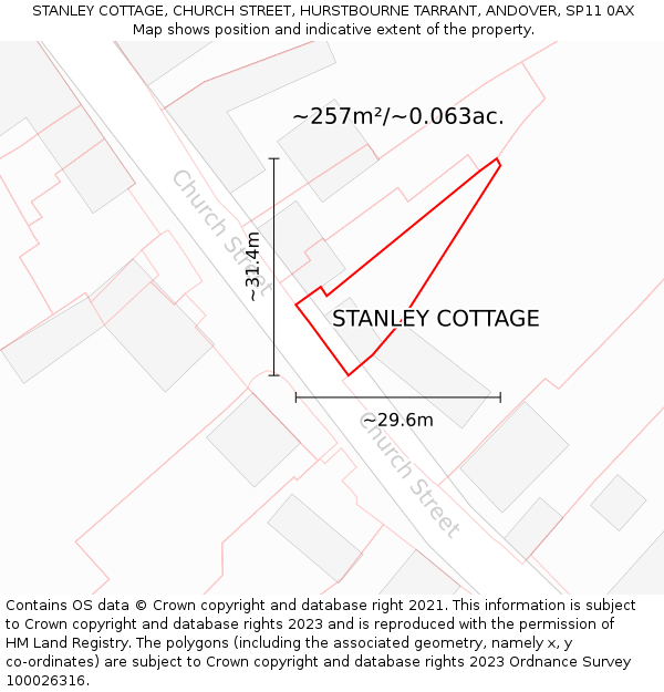 STANLEY COTTAGE, CHURCH STREET, HURSTBOURNE TARRANT, ANDOVER, SP11 0AX: Plot and title map