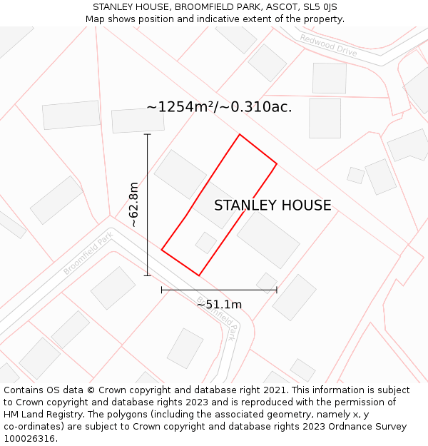STANLEY HOUSE, BROOMFIELD PARK, ASCOT, SL5 0JS: Plot and title map