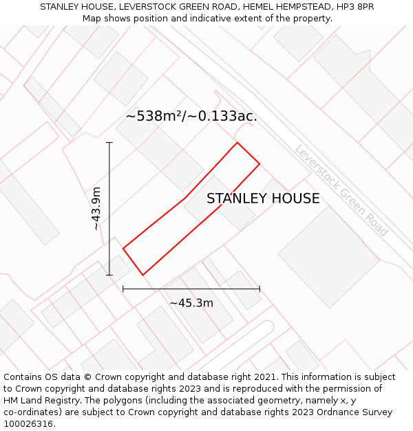 STANLEY HOUSE, LEVERSTOCK GREEN ROAD, HEMEL HEMPSTEAD, HP3 8PR: Plot and title map