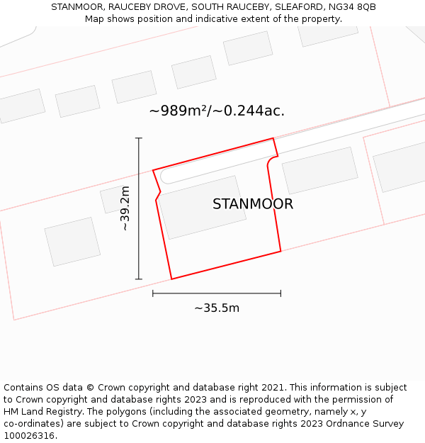 STANMOOR, RAUCEBY DROVE, SOUTH RAUCEBY, SLEAFORD, NG34 8QB: Plot and title map