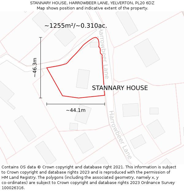 STANNARY HOUSE, HARROWBEER LANE, YELVERTON, PL20 6DZ: Plot and title map