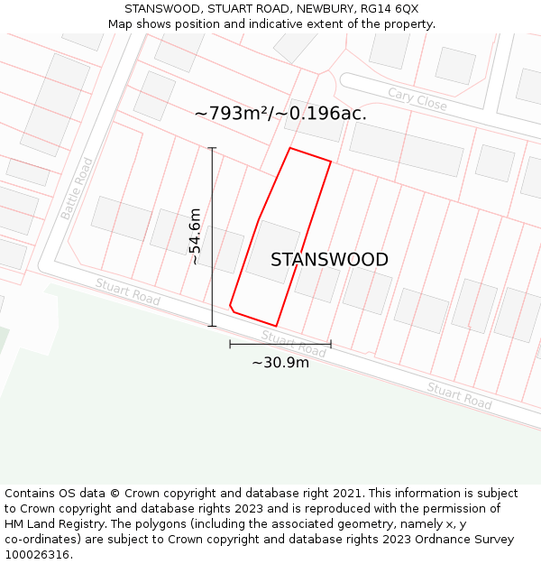 STANSWOOD, STUART ROAD, NEWBURY, RG14 6QX: Plot and title map