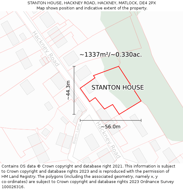 STANTON HOUSE, HACKNEY ROAD, HACKNEY, MATLOCK, DE4 2PX: Plot and title map