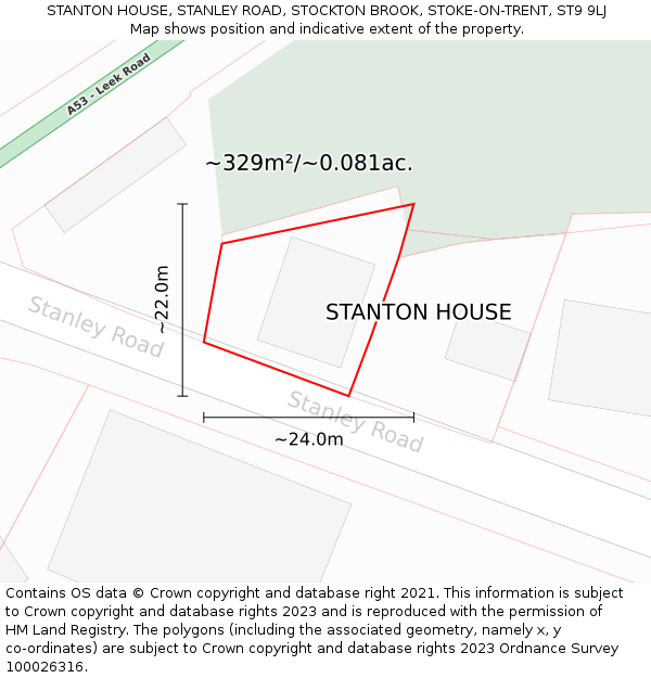 STANTON HOUSE, STANLEY ROAD, STOCKTON BROOK, STOKE-ON-TRENT, ST9 9LJ: Plot and title map
