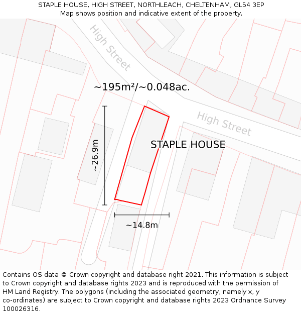 STAPLE HOUSE, HIGH STREET, NORTHLEACH, CHELTENHAM, GL54 3EP: Plot and title map