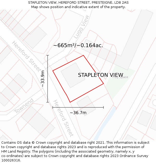 STAPLETON VIEW, HEREFORD STREET, PRESTEIGNE, LD8 2AS: Plot and title map