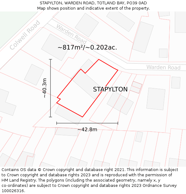 STAPYLTON, WARDEN ROAD, TOTLAND BAY, PO39 0AD: Plot and title map