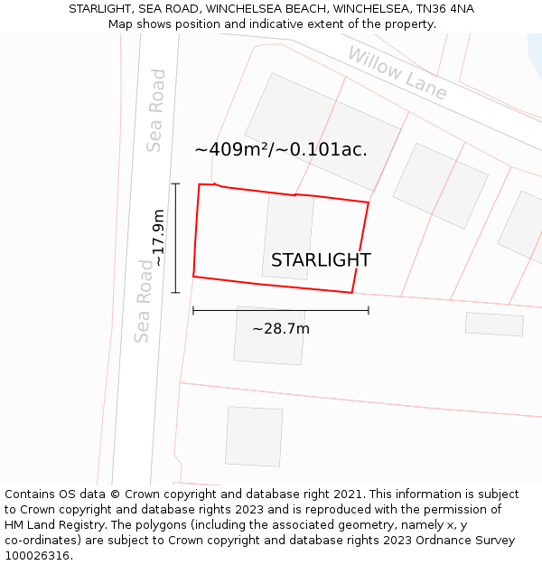 STARLIGHT, SEA ROAD, WINCHELSEA BEACH, WINCHELSEA, TN36 4NA: Plot and title map