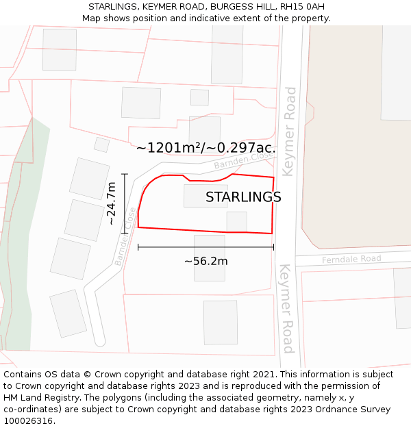 STARLINGS, KEYMER ROAD, BURGESS HILL, RH15 0AH: Plot and title map