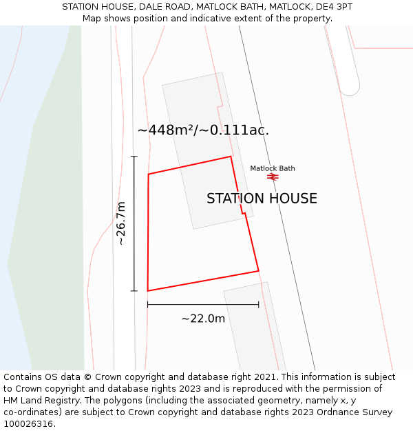 STATION HOUSE, DALE ROAD, MATLOCK BATH, MATLOCK, DE4 3PT: Plot and title map