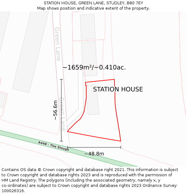 STATION HOUSE, GREEN LANE, STUDLEY, B80 7EY: Plot and title map