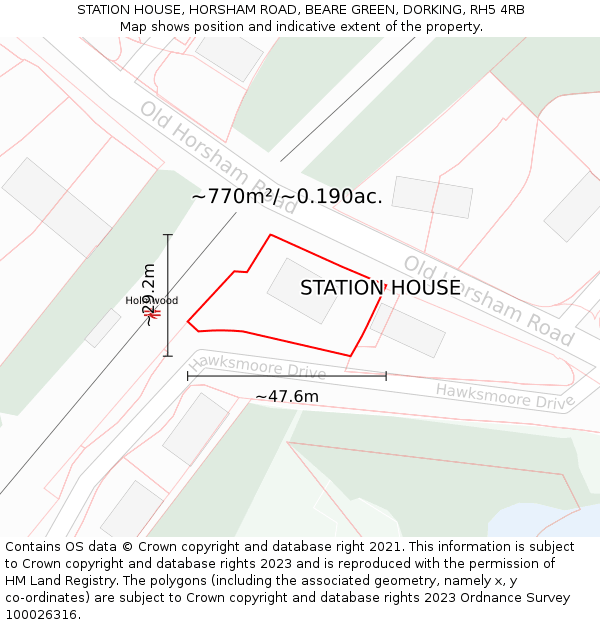 STATION HOUSE, HORSHAM ROAD, BEARE GREEN, DORKING, RH5 4RB: Plot and title map