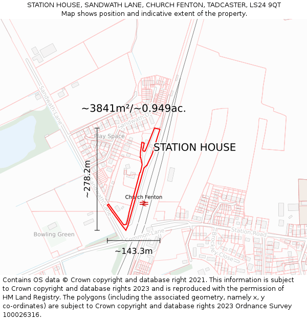 STATION HOUSE, SANDWATH LANE, CHURCH FENTON, TADCASTER, LS24 9QT: Plot and title map