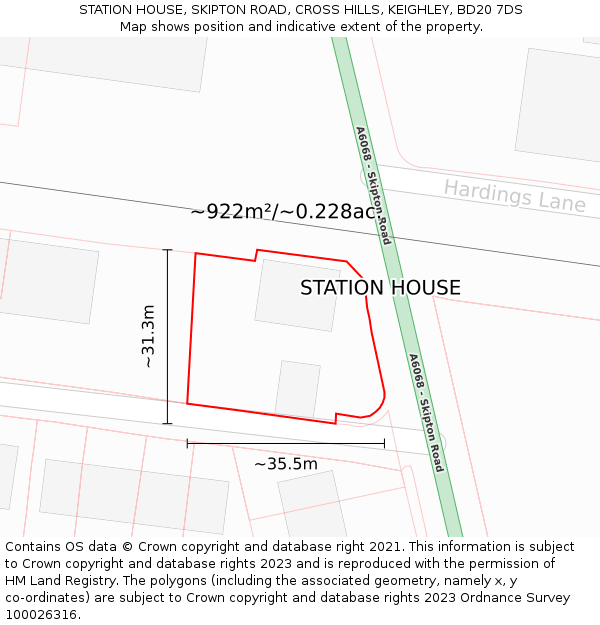 STATION HOUSE, SKIPTON ROAD, CROSS HILLS, KEIGHLEY, BD20 7DS: Plot and title map