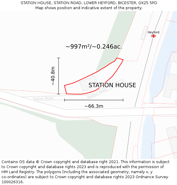 STATION HOUSE, STATION ROAD, LOWER HEYFORD, BICESTER, OX25 5PD: Plot and title map