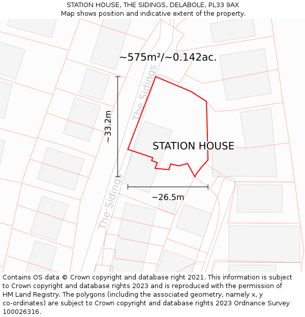 STATION HOUSE, THE SIDINGS, DELABOLE, PL33 9AX: Plot and title map