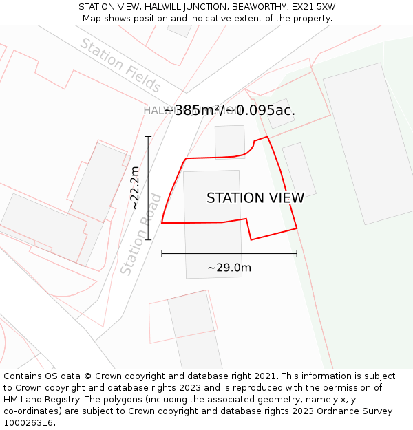 STATION VIEW, HALWILL JUNCTION, BEAWORTHY, EX21 5XW: Plot and title map