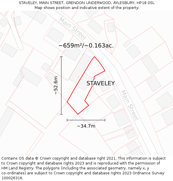 STAVELEY, MAIN STREET, GRENDON UNDERWOOD, AYLESBURY, HP18 0SL: Plot and title map
