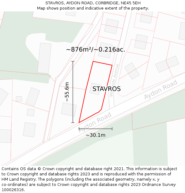 STAVROS, AYDON ROAD, CORBRIDGE, NE45 5EH: Plot and title map
