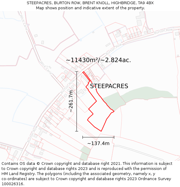 STEEPACRES, BURTON ROW, BRENT KNOLL, HIGHBRIDGE, TA9 4BX: Plot and title map