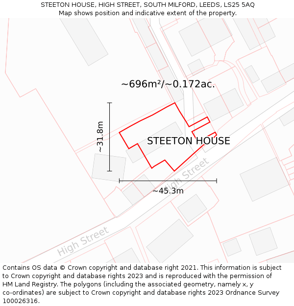 STEETON HOUSE, HIGH STREET, SOUTH MILFORD, LEEDS, LS25 5AQ: Plot and title map