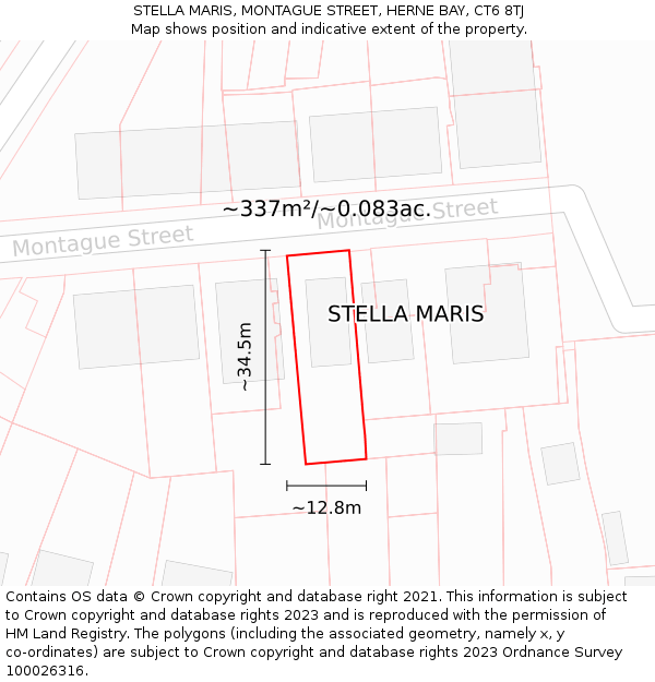 STELLA MARIS, MONTAGUE STREET, HERNE BAY, CT6 8TJ: Plot and title map