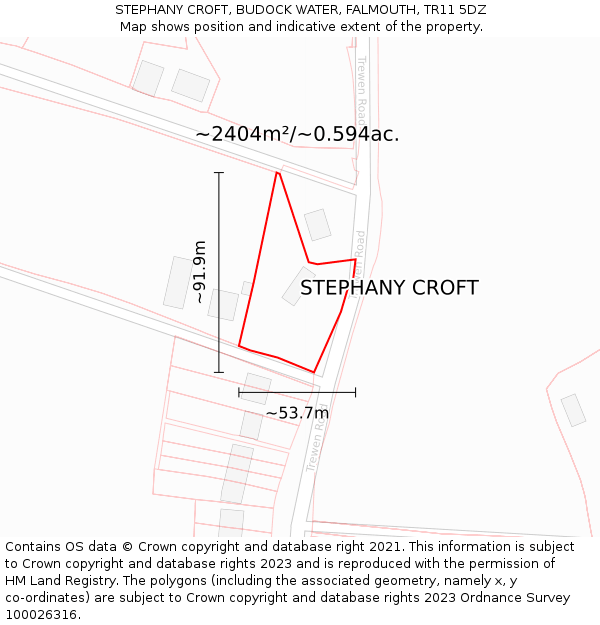 STEPHANY CROFT, BUDOCK WATER, FALMOUTH, TR11 5DZ: Plot and title map