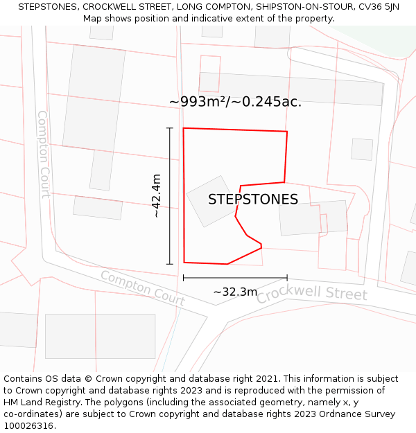 STEPSTONES, CROCKWELL STREET, LONG COMPTON, SHIPSTON-ON-STOUR, CV36 5JN: Plot and title map