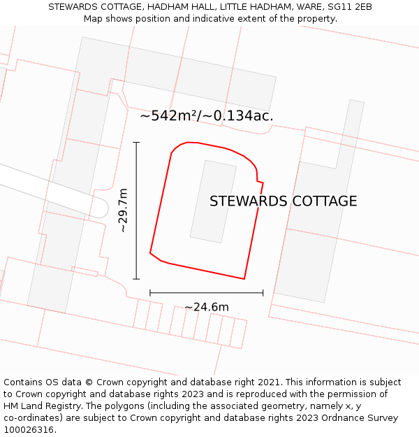 STEWARDS COTTAGE, HADHAM HALL, LITTLE HADHAM, WARE, SG11 2EB: Plot and title map