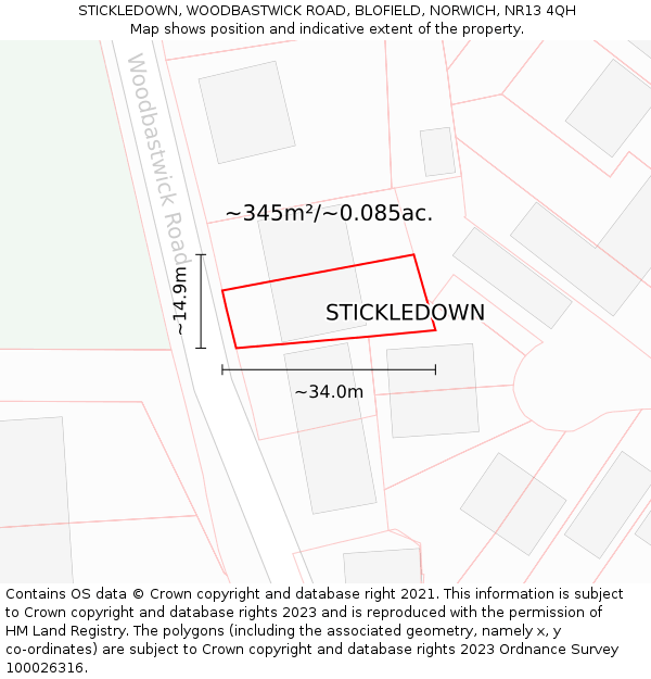STICKLEDOWN, WOODBASTWICK ROAD, BLOFIELD, NORWICH, NR13 4QH: Plot and title map
