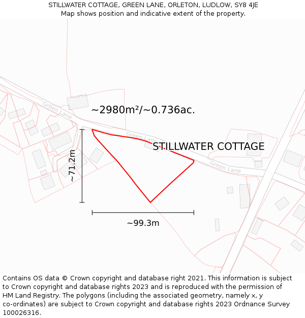 STILLWATER COTTAGE, GREEN LANE, ORLETON, LUDLOW, SY8 4JE: Plot and title map
