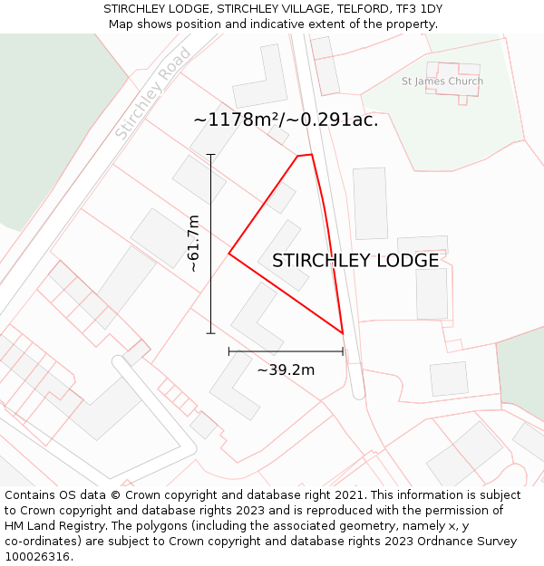 STIRCHLEY LODGE, STIRCHLEY VILLAGE, TELFORD, TF3 1DY: Plot and title map
