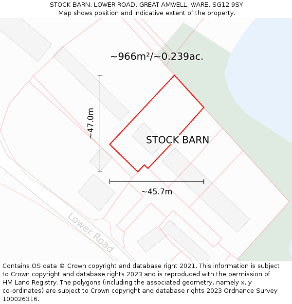 STOCK BARN, LOWER ROAD, GREAT AMWELL, WARE, SG12 9SY: Plot and title map