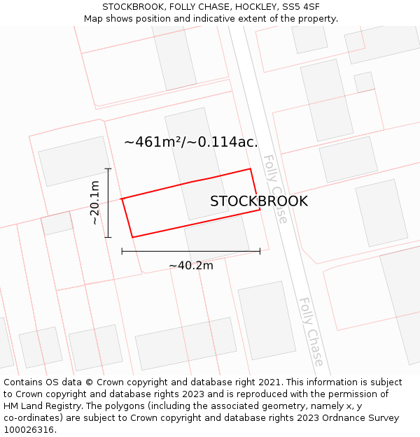 STOCKBROOK, FOLLY CHASE, HOCKLEY, SS5 4SF: Plot and title map