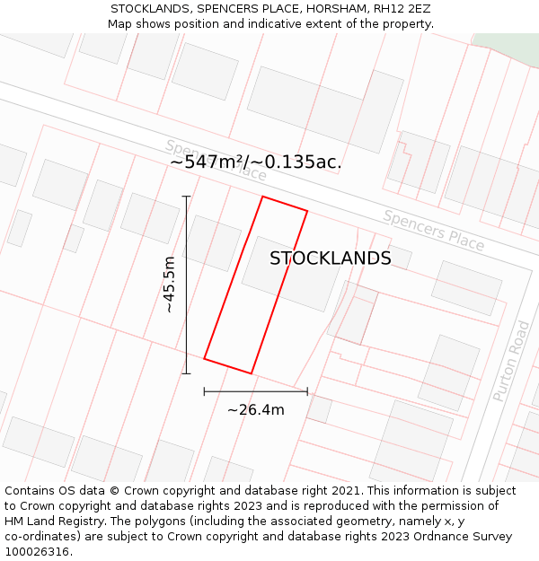 STOCKLANDS, SPENCERS PLACE, HORSHAM, RH12 2EZ: Plot and title map