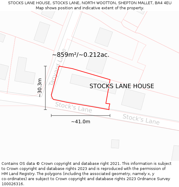 STOCKS LANE HOUSE, STOCKS LANE, NORTH WOOTTON, SHEPTON MALLET, BA4 4EU: Plot and title map