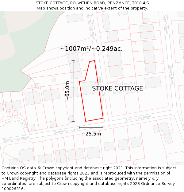 STOKE COTTAGE, POLWITHEN ROAD, PENZANCE, TR18 4JS: Plot and title map