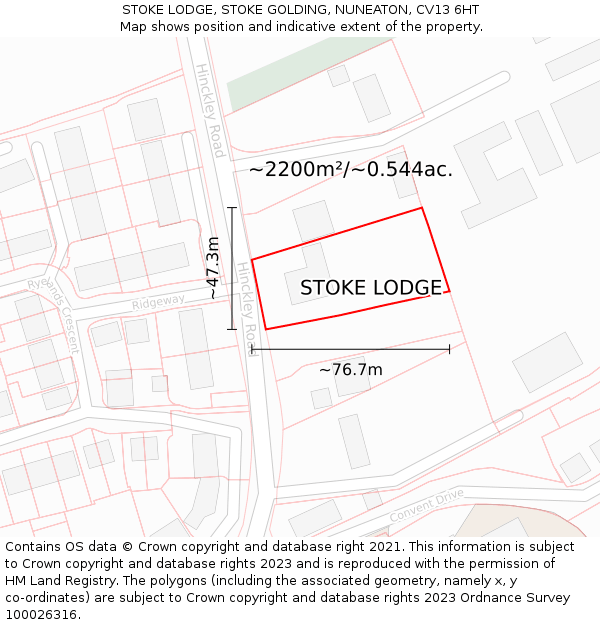 STOKE LODGE, STOKE GOLDING, NUNEATON, CV13 6HT: Plot and title map