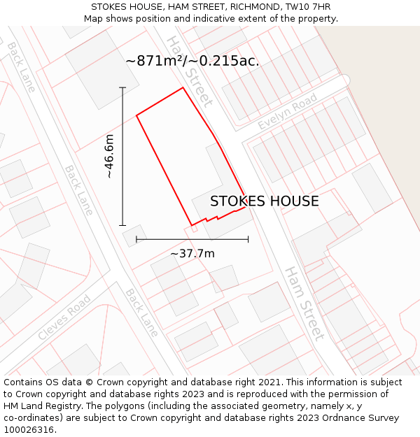 STOKES HOUSE, HAM STREET, RICHMOND, TW10 7HR: Plot and title map