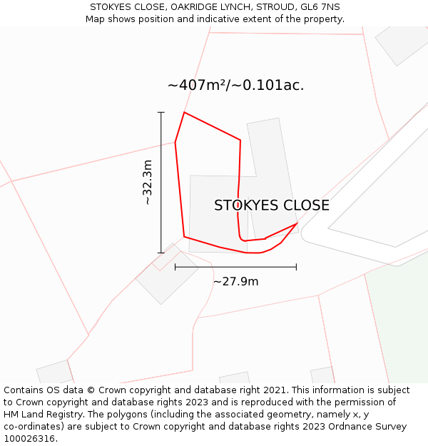 STOKYES CLOSE, OAKRIDGE LYNCH, STROUD, GL6 7NS: Plot and title map