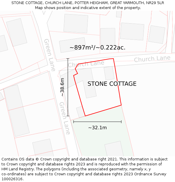 STONE COTTAGE, CHURCH LANE, POTTER HEIGHAM, GREAT YARMOUTH, NR29 5LR: Plot and title map