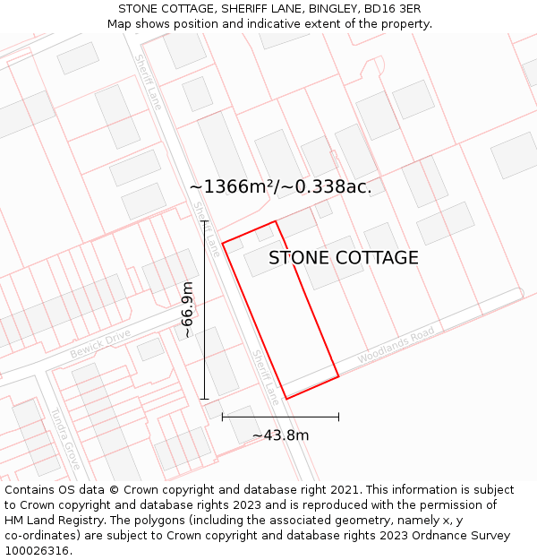 STONE COTTAGE, SHERIFF LANE, BINGLEY, BD16 3ER: Plot and title map