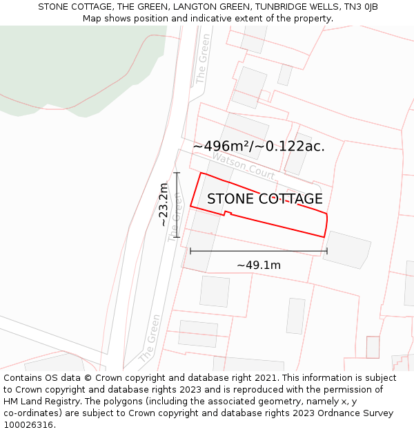 STONE COTTAGE, THE GREEN, LANGTON GREEN, TUNBRIDGE WELLS, TN3 0JB: Plot and title map