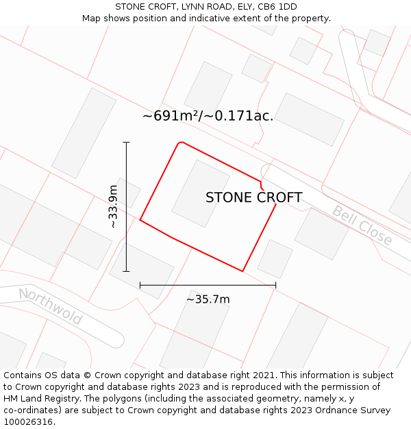 STONE CROFT, LYNN ROAD, ELY, CB6 1DD: Plot and title map