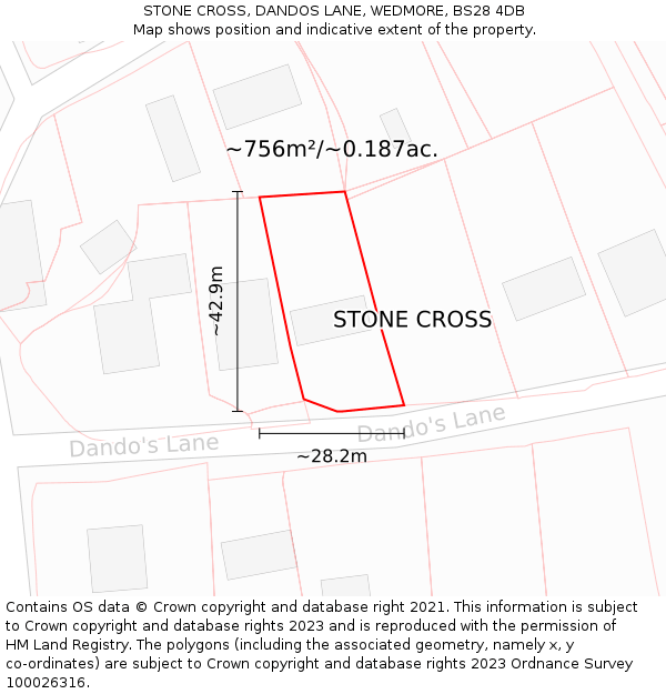 STONE CROSS, DANDOS LANE, WEDMORE, BS28 4DB: Plot and title map